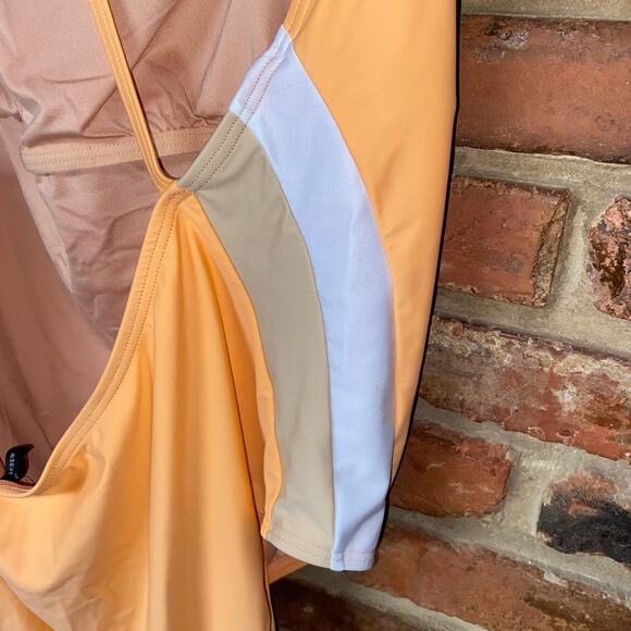 New J. Crew Peach Orange Color Block One-Piece Swim Bathing Suit Women's Size 22 - Picture 5 of 8